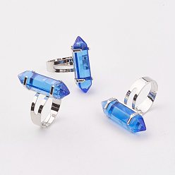 Royal Blue Bullet Glass Finger Rings, with Iron Ring Findings, Platinum, Royal Blue, Size 8, Inner Diameter: 18mm