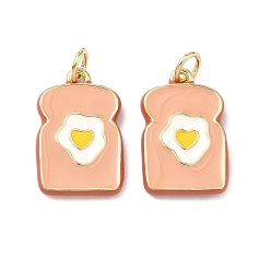 Pink Латунь эмаль подвески, тост с подвесками в виде жареного яйца, без кадмия и без свинца, долговечный, стойки покрытие, реальный 18 k позолоченный, розовые, 17.5x11.5x2 мм, Перейти кольцо: 5x0.8 мм, внутренний диаметр: 3.5 мм