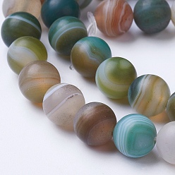 Colorful Natural Grade A Striped Agate/Banded Agate Beads Strands, Dyed & Heated, Frosted, Round, Colorful, 6mm, Hole: 1mm, about 62pcs/strand, 14.9 inch(38cm)