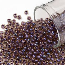(927) Mauve Lined Light Topaz Toho runde Rocailles, japanische Rocailles, (927) mit Lila ausgekleideter heller Topas, 8/0, 3 mm, Bohrung: 1 mm, über 222pcs / Flasche, 10 g / Flasche