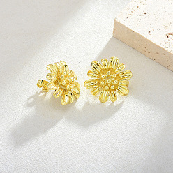 Light Gold Латунные серьги-гвоздики для женщин, цветок ромашка, золотой свет, 24x26.5 мм
