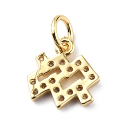 Aquarius Brass Micro Pave Cubic Zirconia Charms, Constellation Charm, with Jump Rings, Real 18K Gold Plated, Aquarius, 10x9.5x1.3mm, Hole: 3.4mm