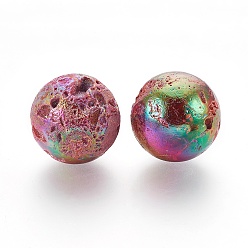 Hot Pink Electroplated Natural Quartz Home Display Decorations, Multi-color Plated, Round, Hot Pink, 38~40mm