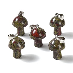 Dragon Blood Natural Dragon Blood Pendants, Mushroom Charms, with 304 Stainless Steel Snap on Bails, Stainless Steel Color, 24~25x16mm, Hole: 7.5x4mm
