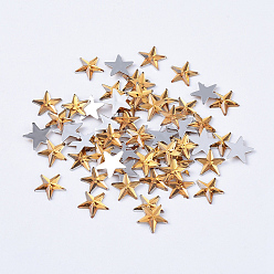 Оранжевый Акриловые горные хрусталь плоские задние кабошоны, с покрытием на задной стороне, граненые, звезда, оранжевые, 10x1.5 мм