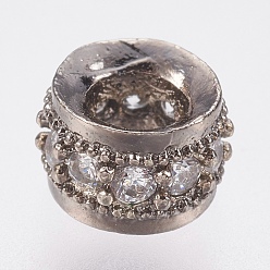 Черный Цвет Металла Экологически чистые латунные бусины с микропаве и кубическим цирконием, без свинца и без кадмия, баррель, металлический черный , 6.5x4 мм, отверстие : 3 мм