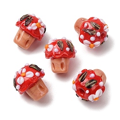 Красный Ручной работы ухабистым Шарики Lampwork, гриб, красные, 14.5x14x14 мм, отверстие : 1.5 мм