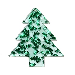 Green Christmas Theme Double-sided Printed Acrylic Pendants, for Christmas Tree Charm, Green, 49x42x2mm, Hole: 1.6mm
