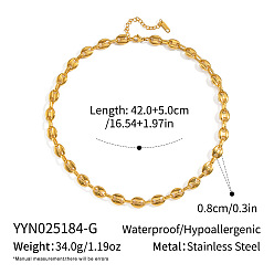 Настоящее золото 18K Европейские 8мм 304 ожерелья из нержавеющей стали в виде кофейных зерен для женщин, реальный 18 k позолоченный, 16.54 дюйм (42 см)