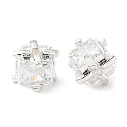 Серебро Латунные шарики циркония кубической, долговечный, кубические, серебряные, 6.5x8.5x8.5 мм, отверстие : 2 мм