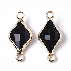 Черный Стеклянные ссылки, с настоящими 18 к золотыми медными выводами, без никеля , граненые, ромб, чёрные, 22x10x5 мм, отверстие : 1.8 мм