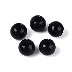 Black Onyx Natural Black Onyx European Beads, Smoooth Round, Dyed & Heated, Large Hole Beads, 12~12.5x10~11mm, Hole: 5mm