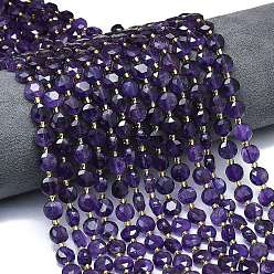 Аметист Природный аметист нитей бисера, граненый шестиугольный разрез, плоско-круглые, с бисером, 8~8.5x5 мм, отверстие : 0.8 мм, около 36 шт / нитка, 15.16''~15.24'' (38.5~38.7 см)