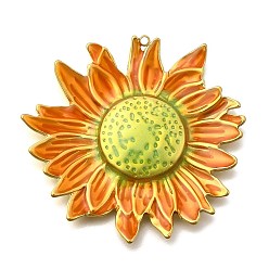 Оранжевый 304 нержавеющей стальной эмали подвески, очарование подсолнуха, золотые, оранжевые, 46.5x48x5 мм, отверстие : 1.5 мм