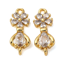 Настоящее золото 18K Подвески-цветочки с латунным паве из прозрачного кубического циркония, долговечный, без кадмия и без свинца, стойки покрытие, реальный 18 k позолоченный, 18.5x7.5x3 мм, отверстия : 1.2 mm и 1.5 мм