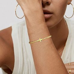 Cross Латунь ссылка браслеты, круглые браслеты из бисера для женщин, золотые, крестик, 6-3/4 дюйм (17 см)