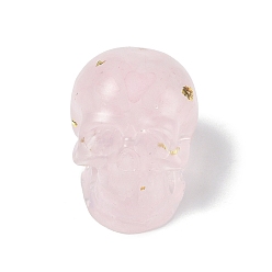 Розовый Кварц Украшение для дисплея черепа из смолы, с натуральными кусочками розового кварца и золотой фольгой внутри статуэтки для украшения домашнего офиса, 30.5x22.5x22.5 мм