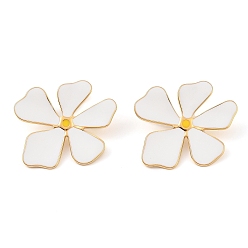 Белый 304 серьги-гвоздики из нержавеющей стали для женщин, с эмалью, маленький цветок ромашки, золотые, белые, 32x34 мм