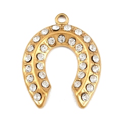 Oro 304 Colgantes de acero inoxidable con cristales de imitación., encantos de herradura, dorado, 24x18.5x2.5 mm, agujero: 1.6 mm