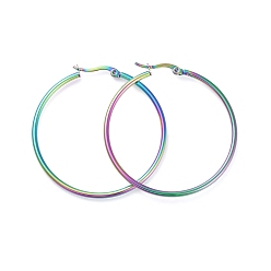 Rainbow Color 304 Stainless Steel Big Hoop Earrings, Hypoallergenic Earrings, Ring Shape, Rainbow Color, 45x2mm, 12 Gauge, Pin: 0.7x1mm
