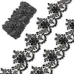 Черный 5ярды полиэстеровой кружевной ленты для вышивания, Цветочная отделка для украшения свадебного платья, чёрные, 4-3/8 дюйм (110 мм)
