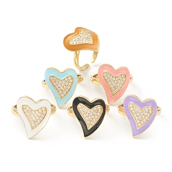 (52) Непрозрачная лаванда Латунные кольца из манжеты с прозрачным цирконием, открытые кольца, с эмалью, сердце, золотые, разноцветные, размер США 6, внутренний диаметр: 17 мм