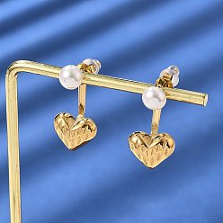 Настоящее золото 18K 304 из нержавеющей стали серьги, с пластиковой жемчужины, сердце, реальный 18 k позолоченный, 21x12 мм
