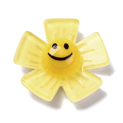 Золотистый Кабошоны из смолы, с акриловой, цветок с улыбающимся лицом, золотые, 33.5x34.5x10 мм