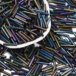 (966) Внутренний цвет Кристалл / Лиловато-лиловый на подкладке Стеклярус, с покрытием цвета радуги, 15x2~2.5 мм, отверстие : 1 мм, около 5000 шт / упаковка