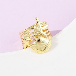 Морская звезда Латунные манжеты с океанской тематикой, реальный 18 k позолоченный, без кадмия, без никеля и без свинца, морская звезда, 22.5 мм, внутренний диаметр: регулируемый