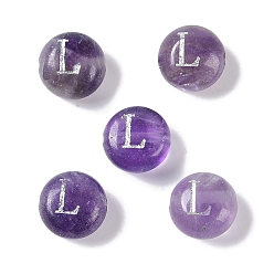 Letter L Природный аметист бисера, рондель с письмом, Письмо L, 8.5~9x5~5.5 мм, отверстие : 1.2 мм
