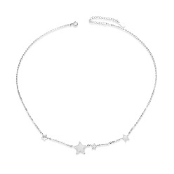 Platinum SHEGRACE Hot Trending 925 Sterling Silver Necklace, with Enamel Stars, Platinum, 15.7 inch(40cm)