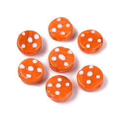 Коралловый Бусины лэмпворк , плоская круглая точка, коралл, 15~16x7~9 мм, отверстие : 1.2~1.8 мм