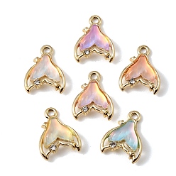 Doré  Pendentifs en verre d'alliage de placage uv, breloque queue de poisson sirène, avec strass, facette, couleur mixte, or, 18x14x4mm, Trou: 1.8mm