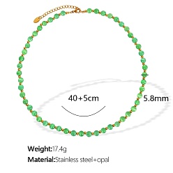 Зеленый Элегантные европейские 5.8мм круглые бусины кошачий глаз с цепочками на концах из нержавеющей стали для женщин, золотые, зелёные, 15.75 дюйм (40 см)