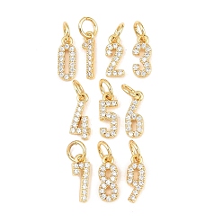 Золотой Латунные микропаве прозрачные подвески с фианитом, числовые прелести, золотые, 10~11x3~4x2 мм, Перейти кольцо: 5x0.8 мм, 3.5 мм внутренним диаметром