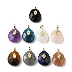 Смешанные камни Природные и синтетические смешанные подвески драгоценных камней, граненые подвески-слезинки с латунной фурнитурой из прозрачных кубических цирконий, реальный 18 k позолоченный, смешанные окрашенные и неокрашенные, 18x12x6.5 мм, отверстие : 1.8 мм