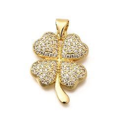 Настоящее золото 18K Стойка металлическая латунная микропрофилированная кубическая циркония подвески, долговечный, без свинца и без кадмия, клевер амулеты, реальный 18 k позолоченный, 23.5x17.5x3 мм, отверстие : 5x3 мм
