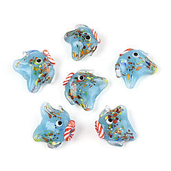 Небесно-голубой Бусины лэмпворк , рыба, голубой, 14.5~19x17~21.5x9~10 мм, отверстие : 1.2~1.4 мм, около 29~30 шт / нитка, 17.32~18.50'' (44~47 см)