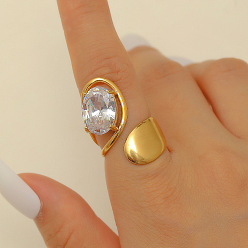 Teardrop 304 Кольца-манжеты из нержавеющей стали с кубическим цирконием для женщин, реальный 18 k позолоченный, слеза, внутренний диаметр: 16 мм