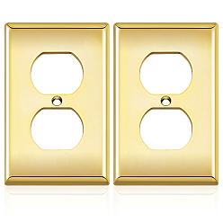 Gold ABS Plastic Receptacle Outlet Wall Plate, Duplex Electrical Outlet Cover, Rectangle, Gold, 70x114x6.5mm, Hole: 4.3mm