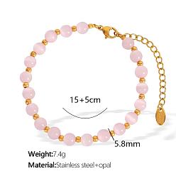 Pink Элегантные европейские браслеты из круглого кошачьего глаза 5.8мм с цепочками на концах из нержавеющей стали для женщин, золотые, розовые, 5-7/8 дюйм (15 см)