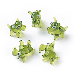 Green Handmade Lampwork Puppy Home Display Decorations, 3D Cartoon Dog, Green, 21~23x11~14x21~23mm