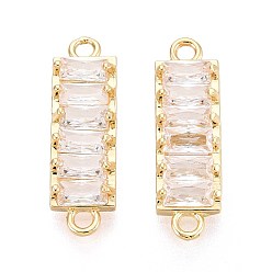 Золотой Латунные подвески из прозрачного кубического циркония, прямоугольник ссылки, долговечный, золотые, 6.5x22x3.5 мм, отверстие : 1.6~1.8 мм