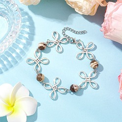 Джаспер Зебра Сплав натуральный зебровый яшма браслеты для женщин, цветок, платина, 7-3/4 дюйм (19.6 см) в длину + 40 удлинитель мм