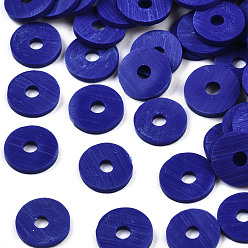 Dark Blue Eco-Friendly Handmade Polymer Clay Beads, Disc/Flat Round, Heishi Beads, Dark Blue, 6x1mm, Hole: 2mm, about 23500pcs/1000g