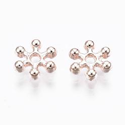 Rose Gold Zinc Alloy Beads Spacers, Cadmium Free & Lead Free, with One Hole, Snowflake, Rose Gold, 8.5x2.5mm, Hole: 1.5mm