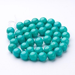 Dark Turquoise Natural Mashan Jade Round Beads Strands, Dyed, Dark Turquoise, 10mm, Hole: 1mm, about 41pcs/strand, 15.7 inch