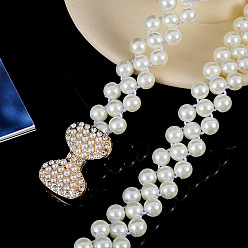 Bowknot Эластичные цепочные ремни из сплава и акрила с бусинами-имитаторами, белые, золотые, бантом, 600~800 мм