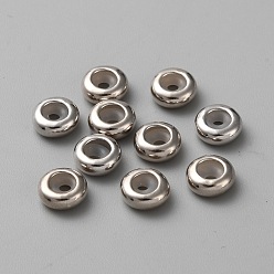 Платина Стерлингового серебра Шарики прокладки, рондель, с резиной внутри, платина, 7x3 мм, отверстие : 2 мм